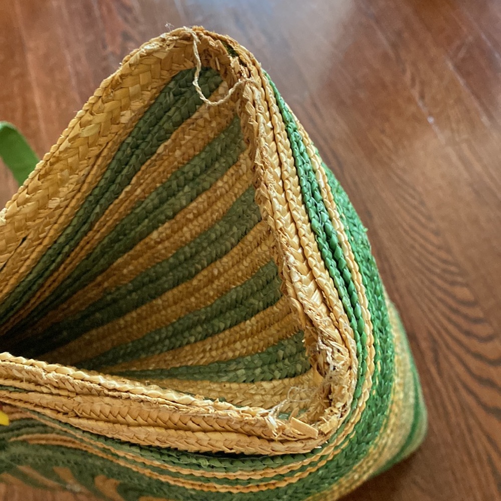 Kate Spade Green Stripe Lawn Party Reign Half Moon Straw Tote - Picture 7 of 10
